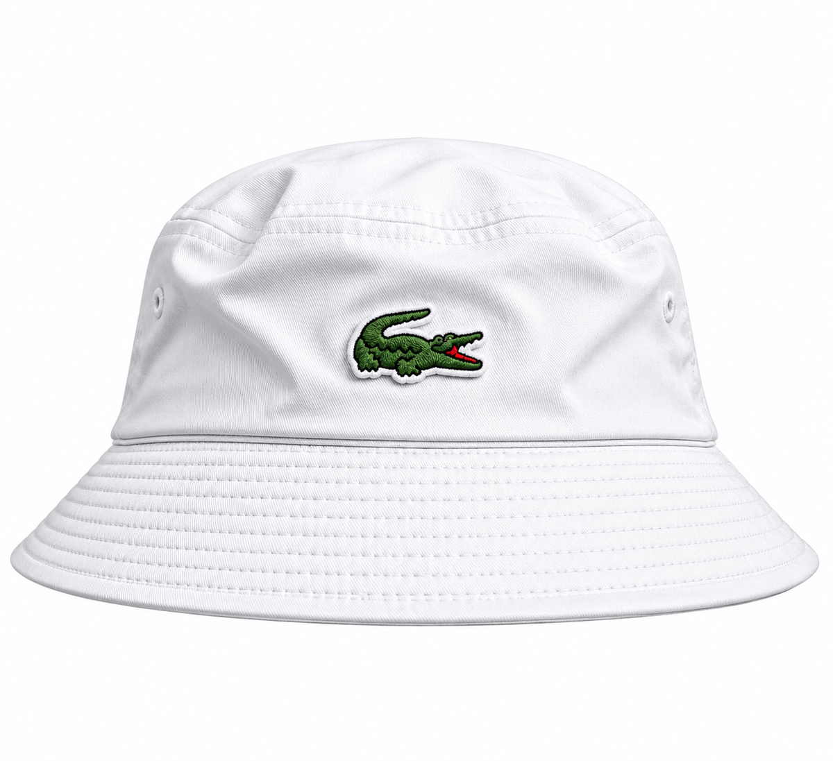 Lacoste white bucket hat with green crocodile logo