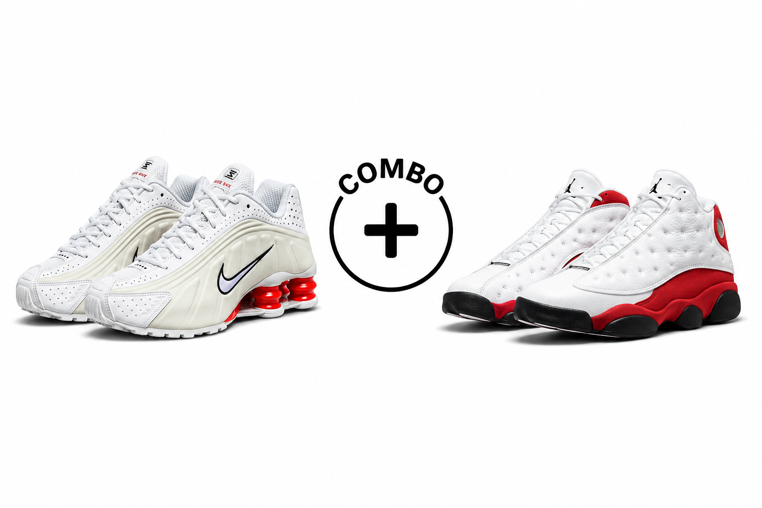 Nike Shox R4 (White/Red) + Jordan 13 'Chicago' (White/Red) Combo