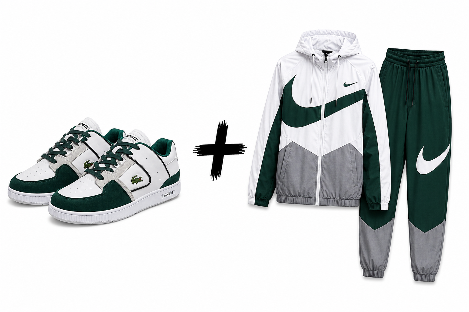 Lacoste Sneakers + Nike Windrunner Tracksuit Combo (White/Green)
