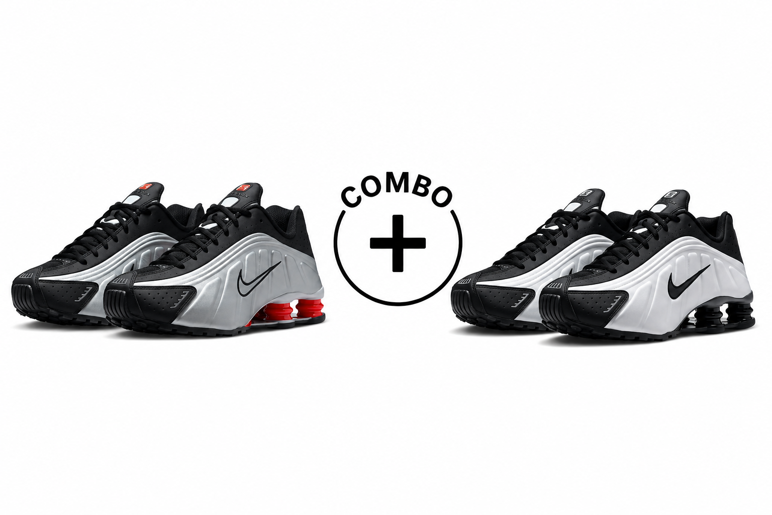 Shox R4 Silver/Red + Black/White Combo