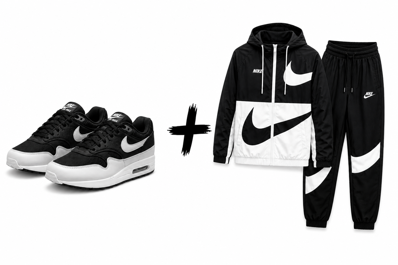 Nike Air Max 1 + Nike Swoosh Tracksuit Combo (Black/White)