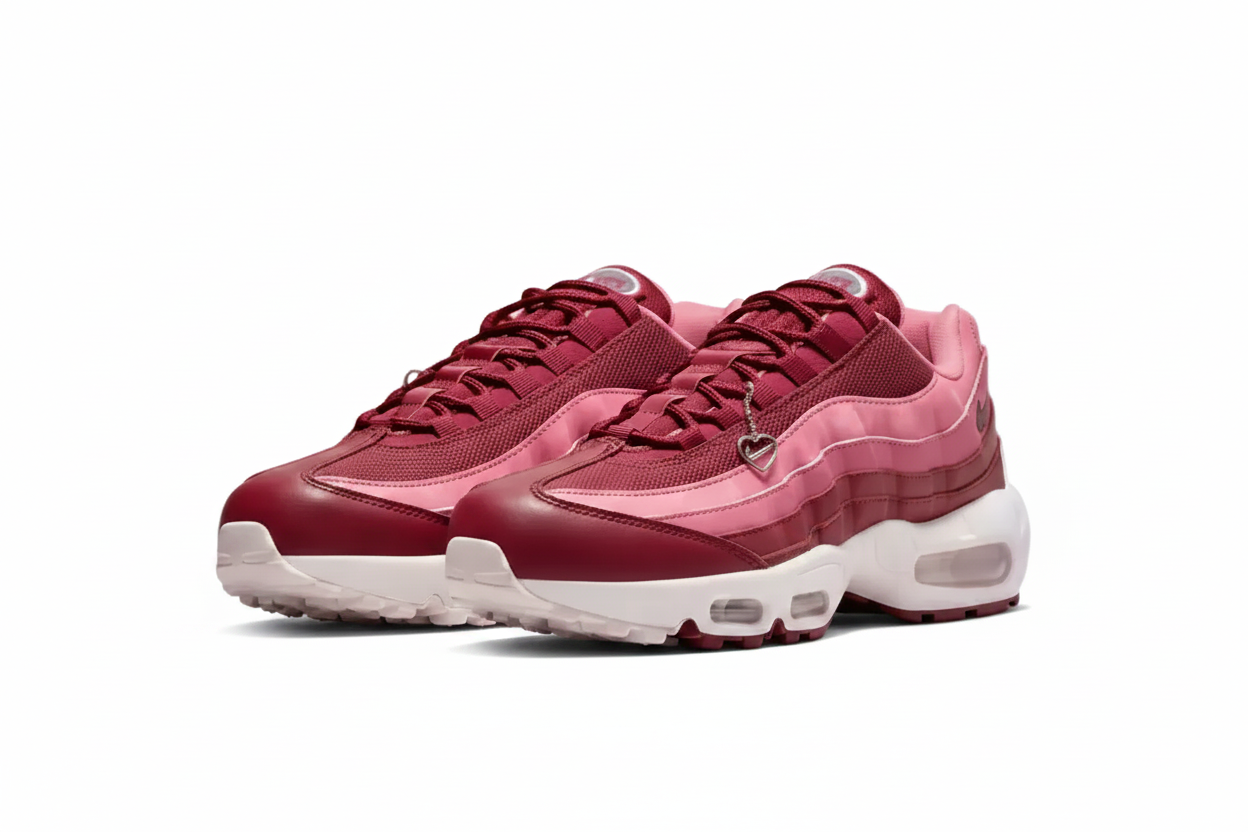 Nike Air Max 95 Big Bubble Pink Bordeaux pair front view white background